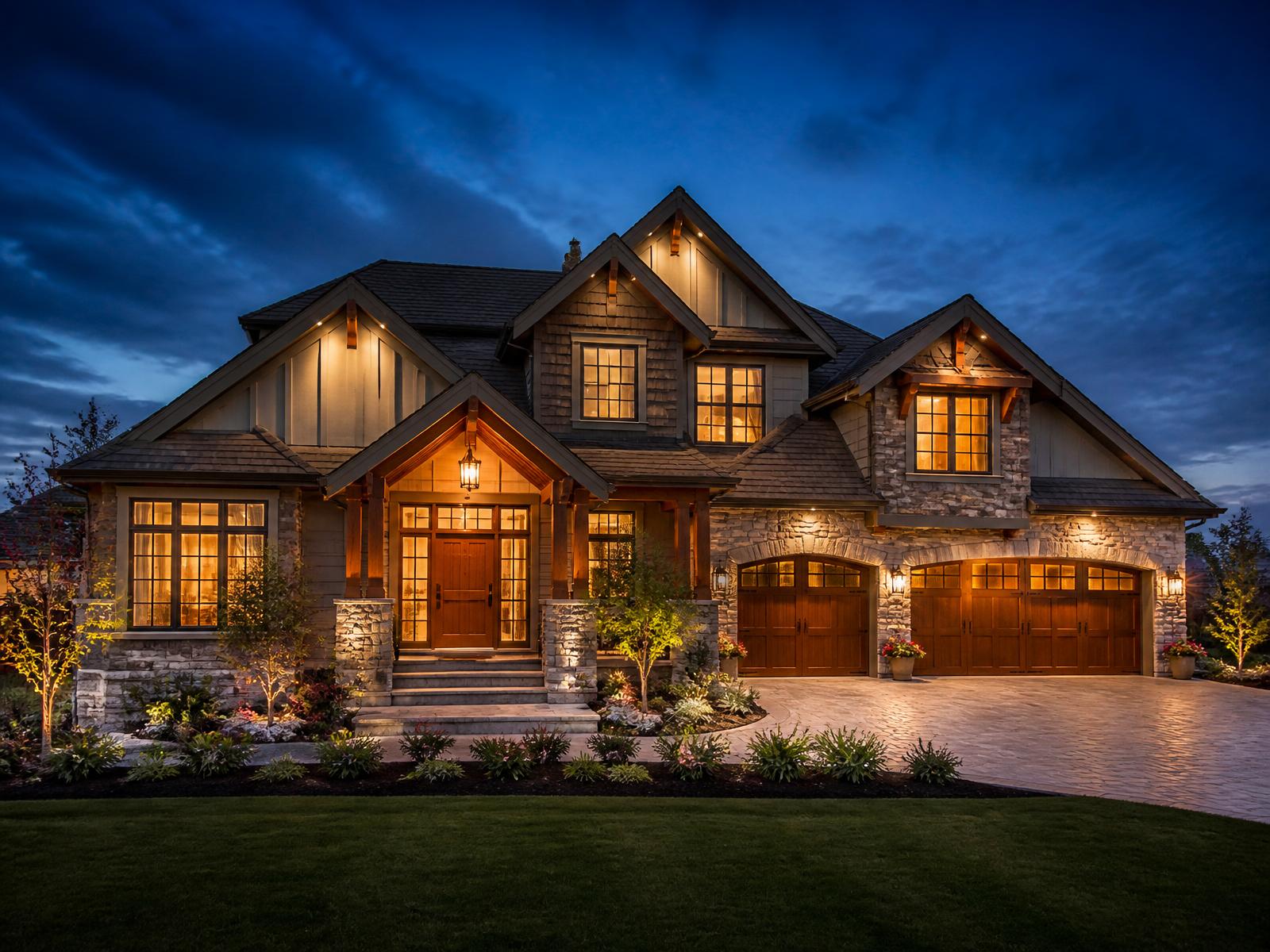 Beautiful residential home at dusk